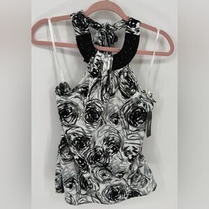 Iz Byer Women's Embellished Floral Satin Halter Top